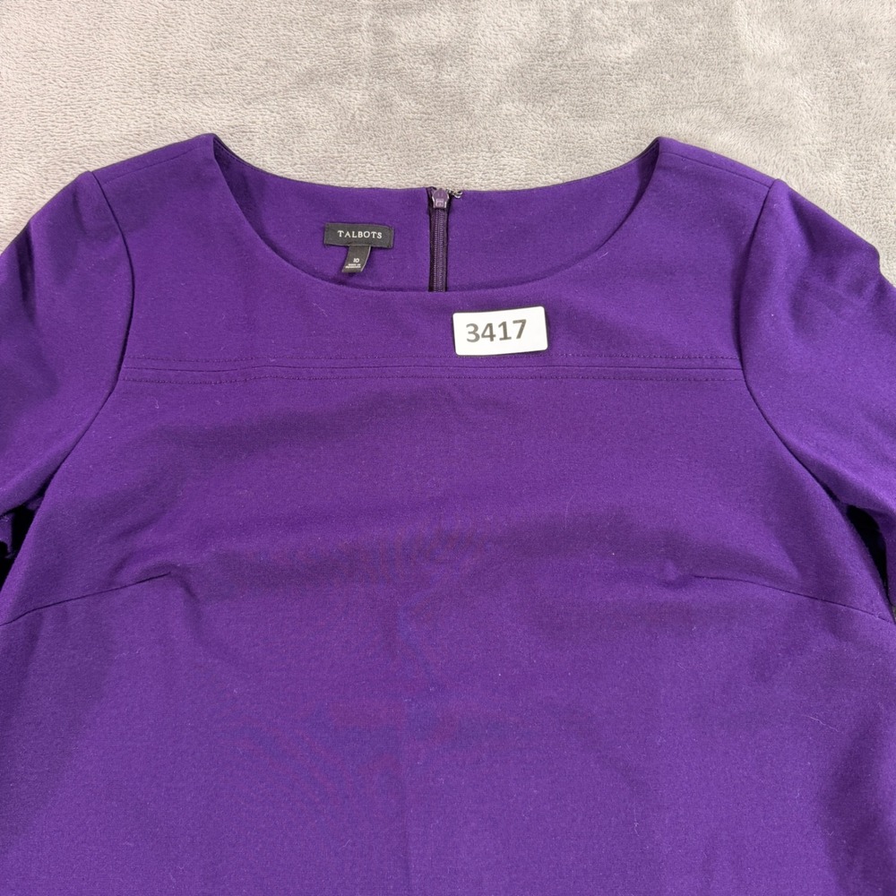 Talbots Sheath Dress‎ Womens 10 Purple 3/4 Sleeve Belted Ponte Knit Boat Neck